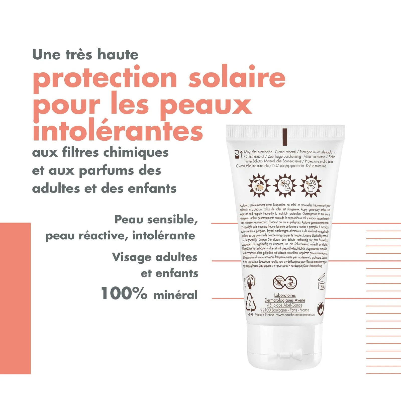 AVÈNE Très Haute Protection Crème Minérale SPF50+ 50ml – Peaux Intolérantes