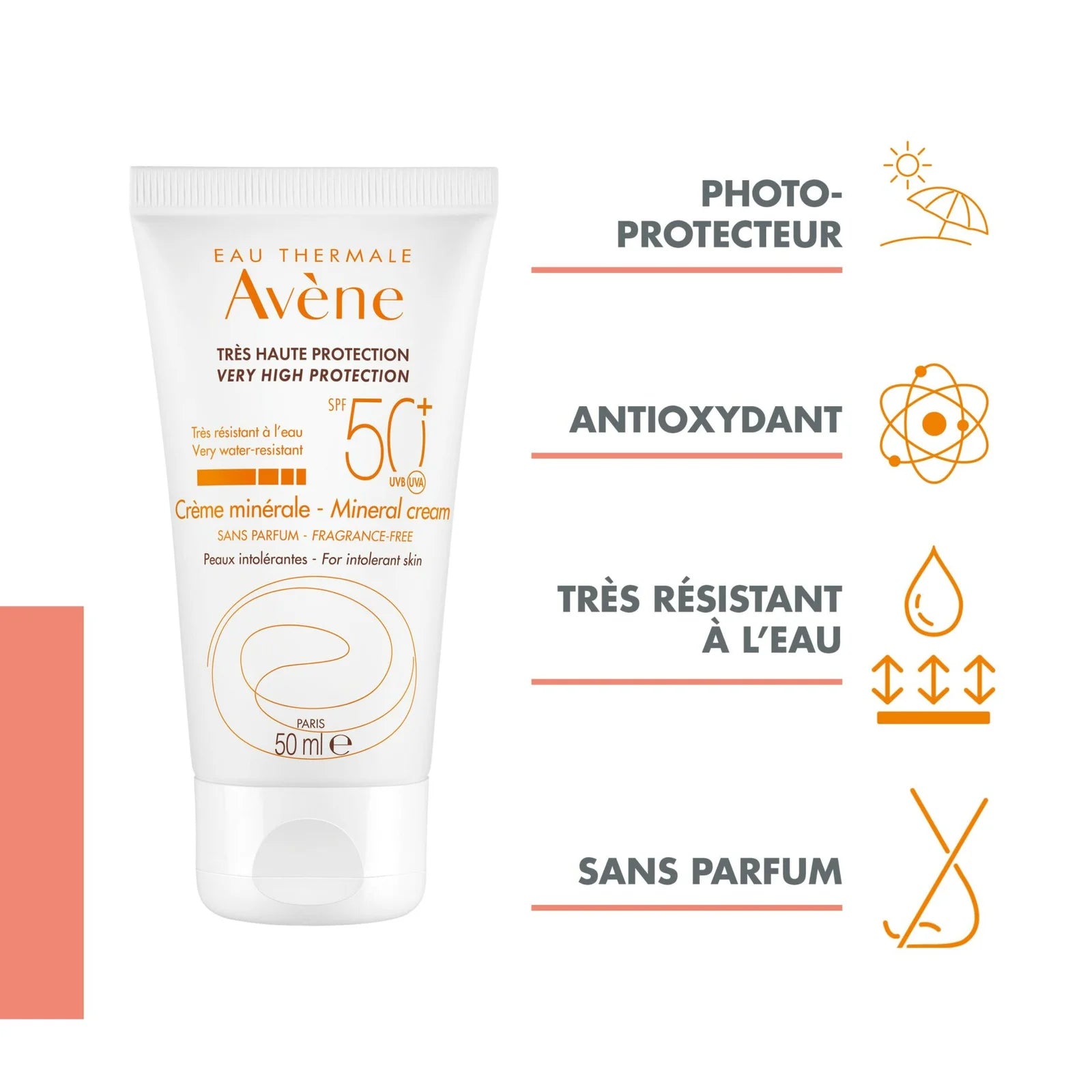 AVÈNE Très Haute Protection Crème Minérale SPF50+ 50ml – Peaux Intolérantes