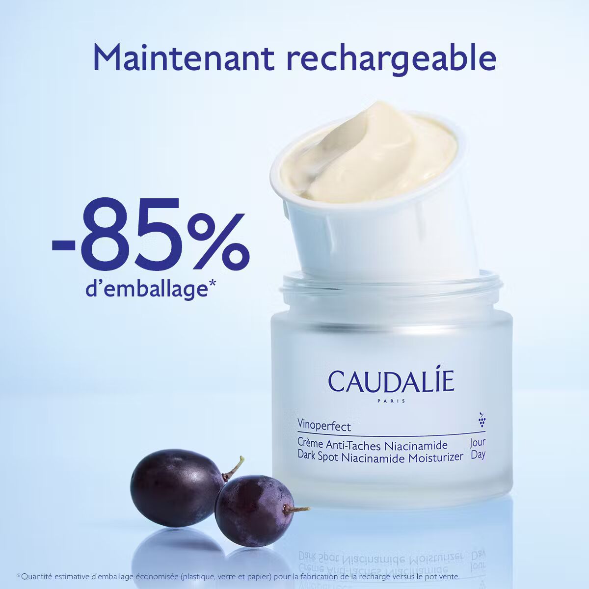CAUDALIE Vinoperfect Crème Anti-Taches Niacinamide Recharge 50ml Hydratation Éclat