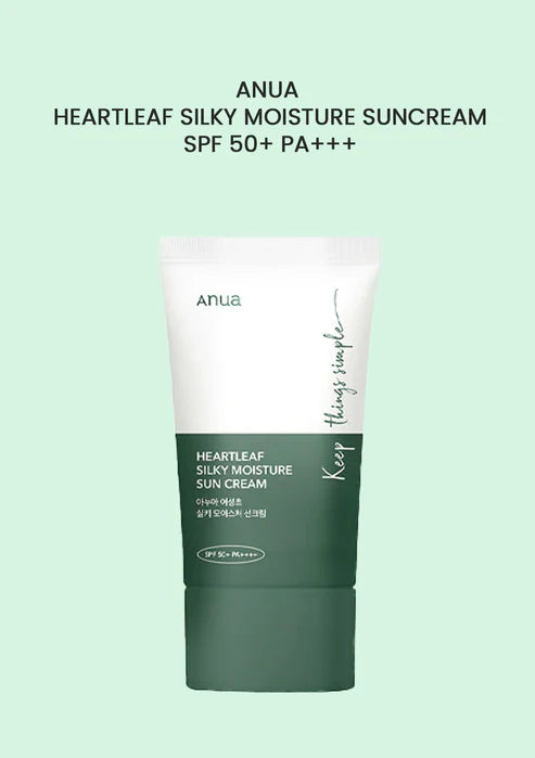 ANUA HeartleaF Silky Moisture Sun Cream SPF50+ PA++++ 50ml Crème Solaire Hydratante