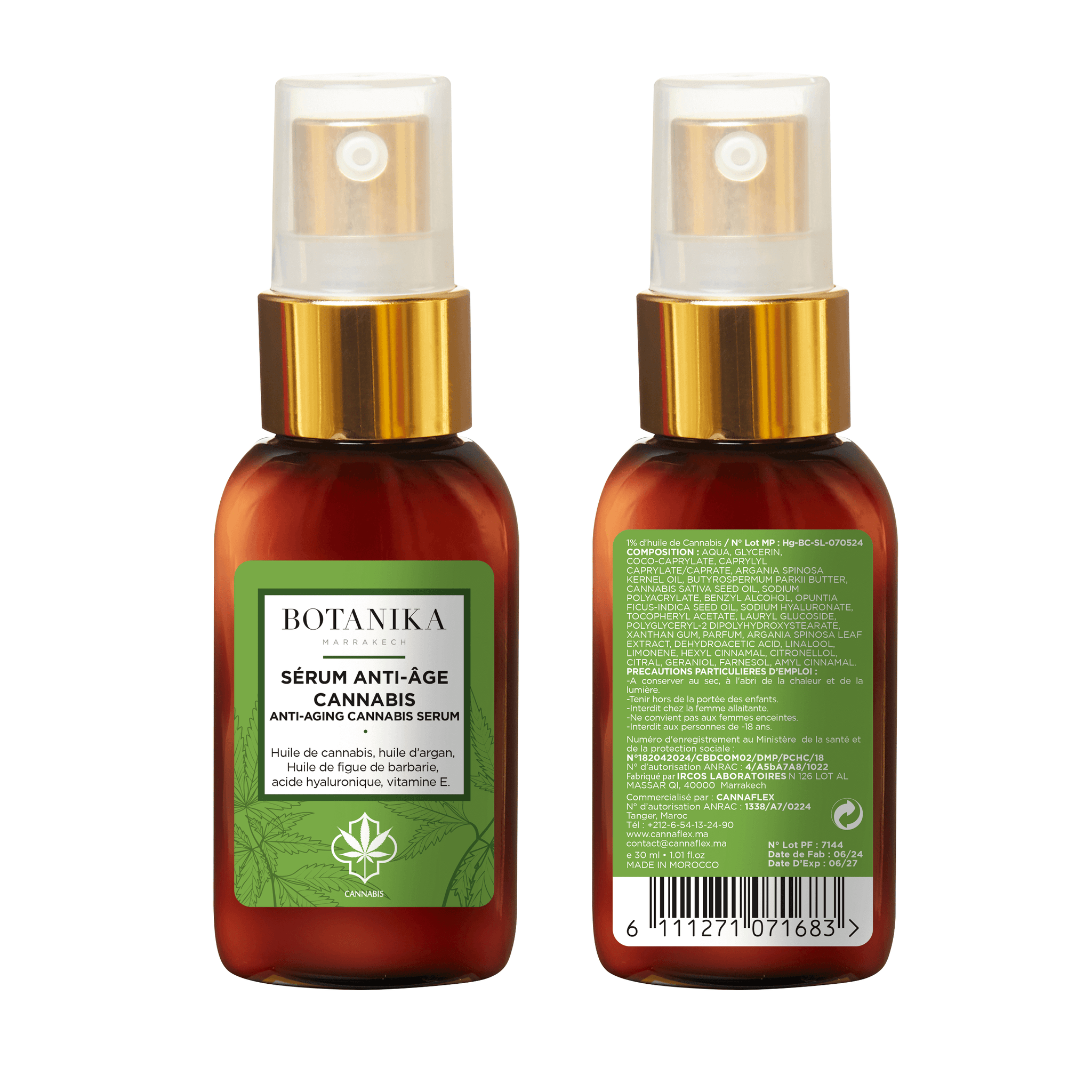CANNAFLEX CBD Sérum Anti-Âge 30ml Rides Raffermissement Éclat
