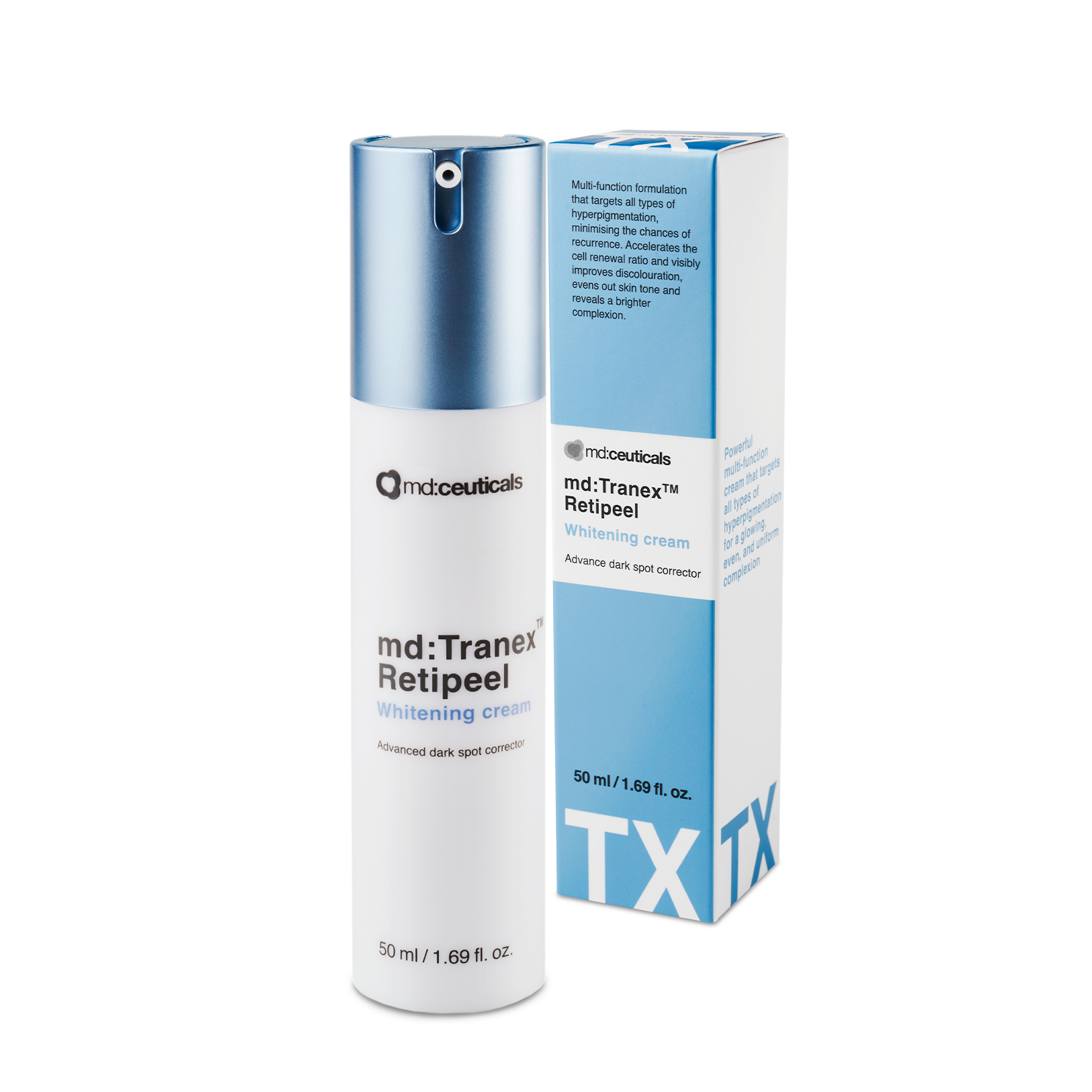 MD CEUTICALS Tranex Retipeel Whitening Cream 50ml Crème Éclaircissante Dépigmentante Taches Brunes Teint Uniforme Lumineux