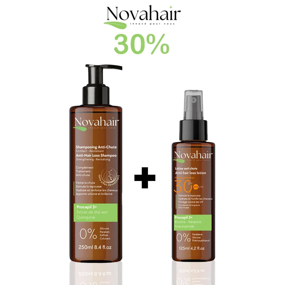 NOVAHAIR Pack Lotion Anti-Chute SPF30 125ml + Shampooing Anti-Chute 250ml Chute Cheveux