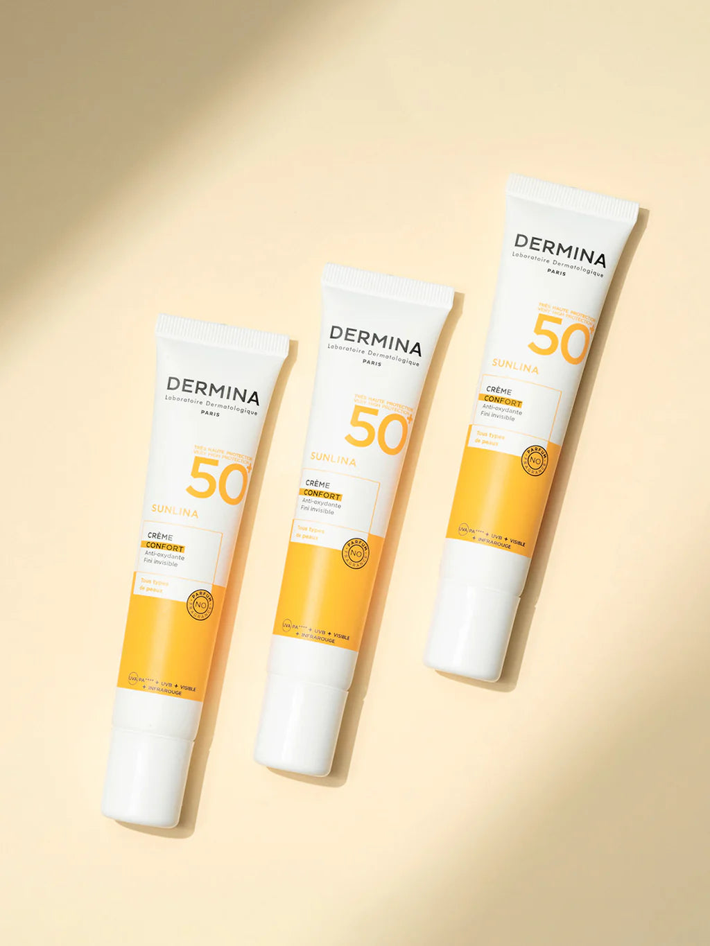 DERMINA Sunlina Crème Confort SPF50+ 40ml Protection Solaire Très Haute Peau Sensible Hydratante Anti-Âge