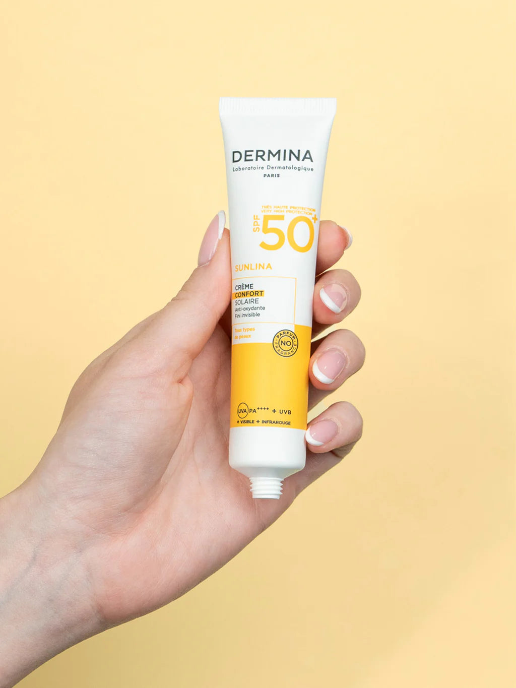 DERMINA Sunlina Crème Confort SPF50+ 40ml Protection Solaire Très Haute Peau Sensible Hydratante Anti-Âge