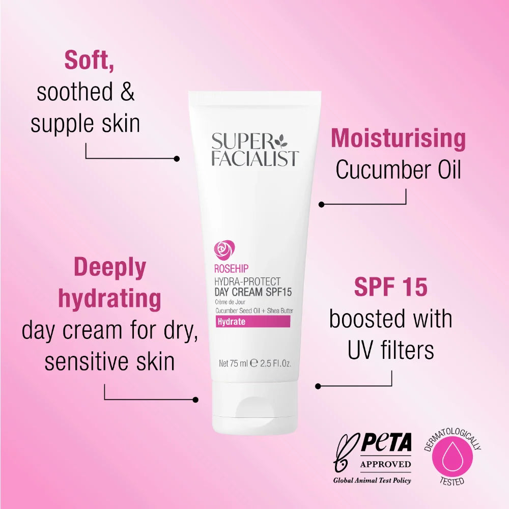 Super Facialist Rosehip Hydra-Protect Day Cream SPF15 75ml Crème Jour Visage Rose Musquée Protection Hydratante