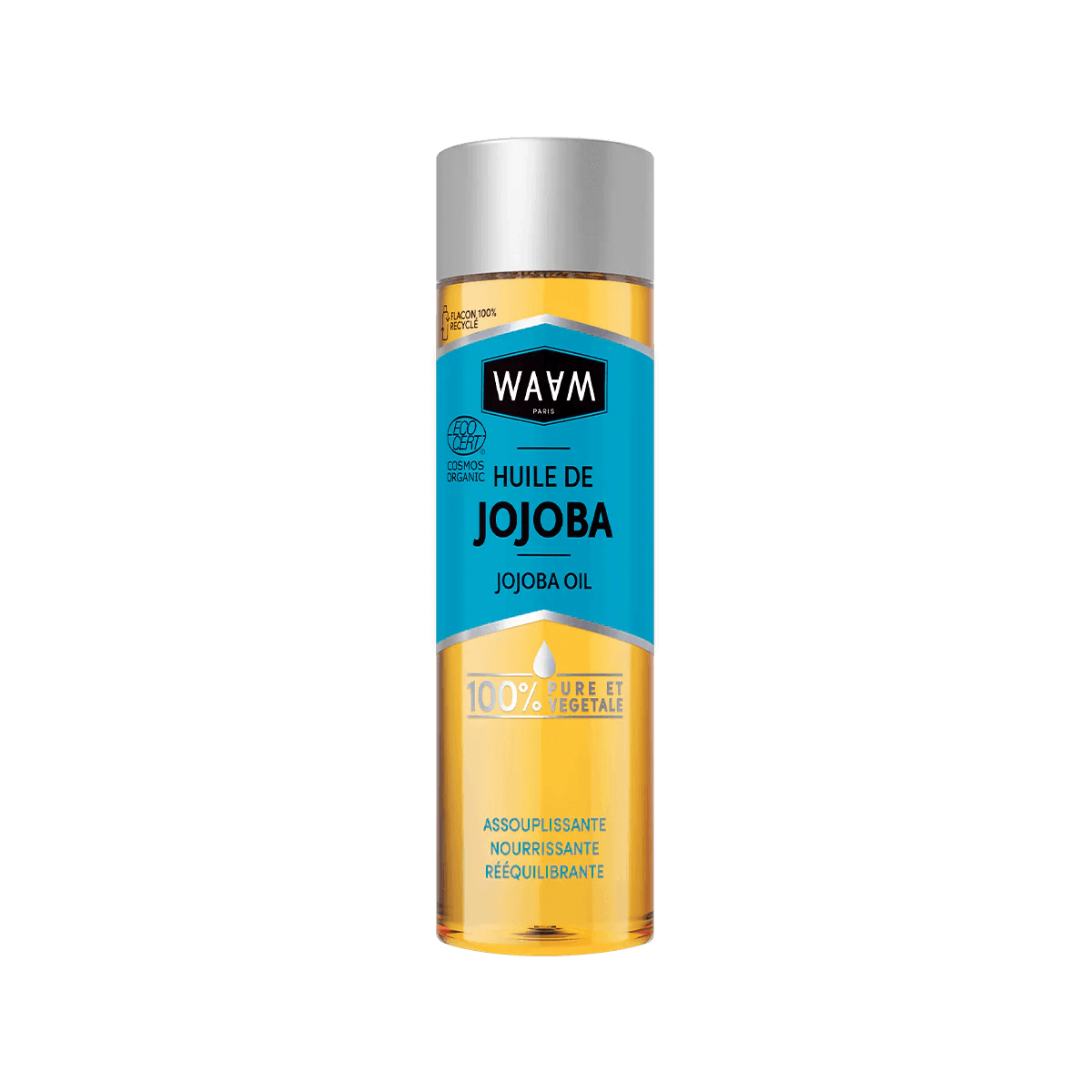 WAAM Huile de Jojoba Certifiée BIO 100ml Huile Végétale Pure Soin Visage Corps Cheveux Équilibrante Régulatrice Naturelle
