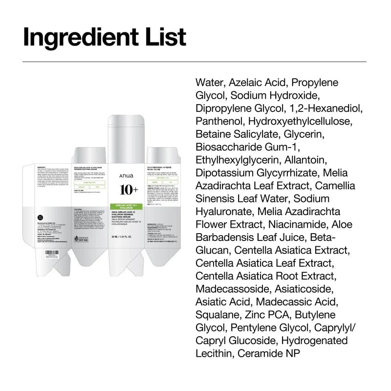 ANUA Azelaic Acid 10% Serum Hyaluronique 30ml Anti-Imperfections Éclat Taches Pigmentaires