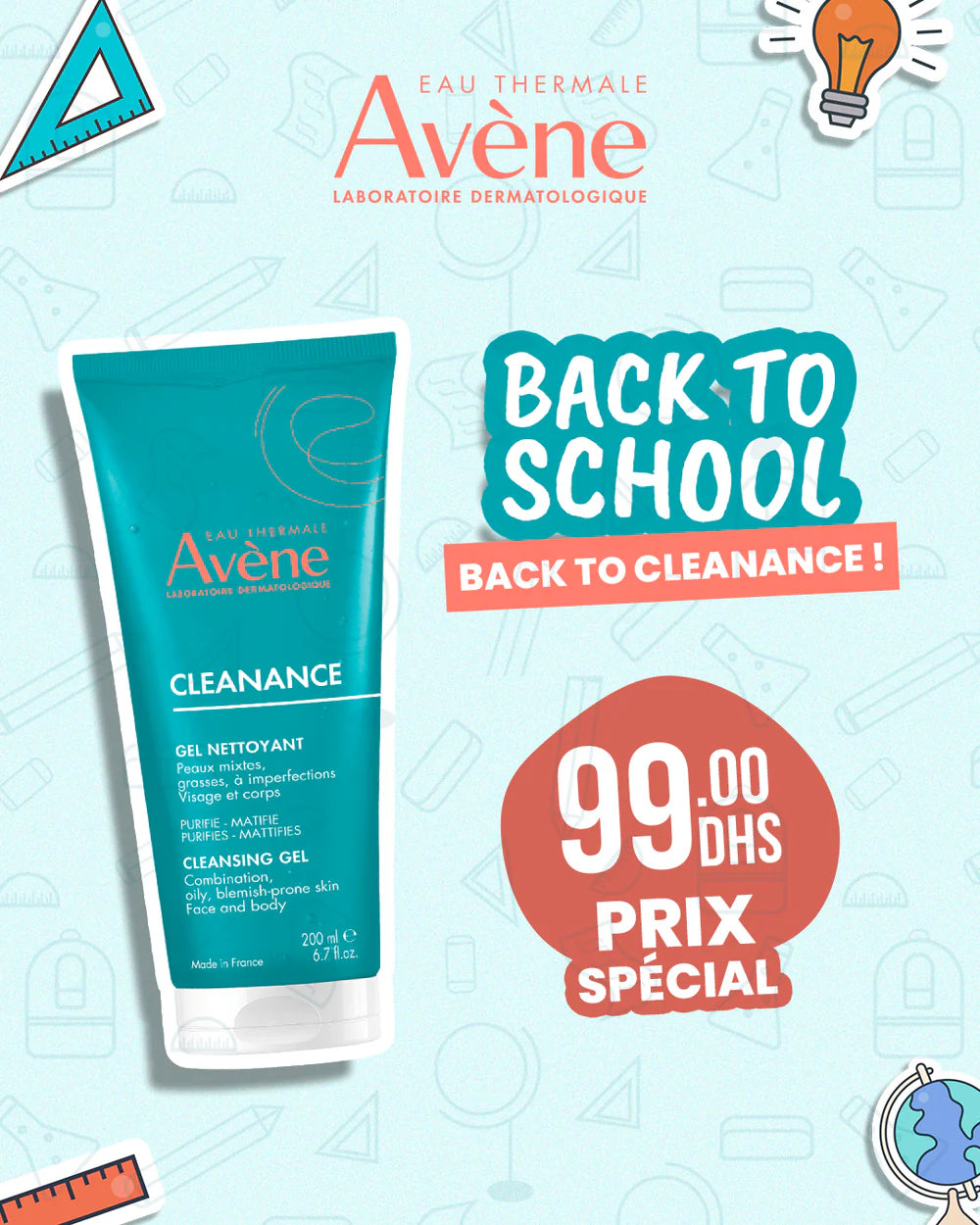 🎉 PROMO Avène Cleanance Gel Nettoyant 200ml – Prix Spécial 99 DHS – Purifiant Peaux Grasses