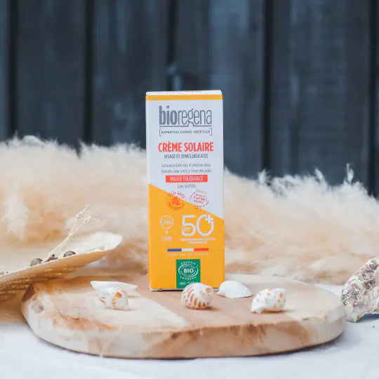 Bioregena Crème Solaire Visage et Zones Délicates 40ml Protection Solaire Naturelle Bio SPF50+ Peaux Sensibles