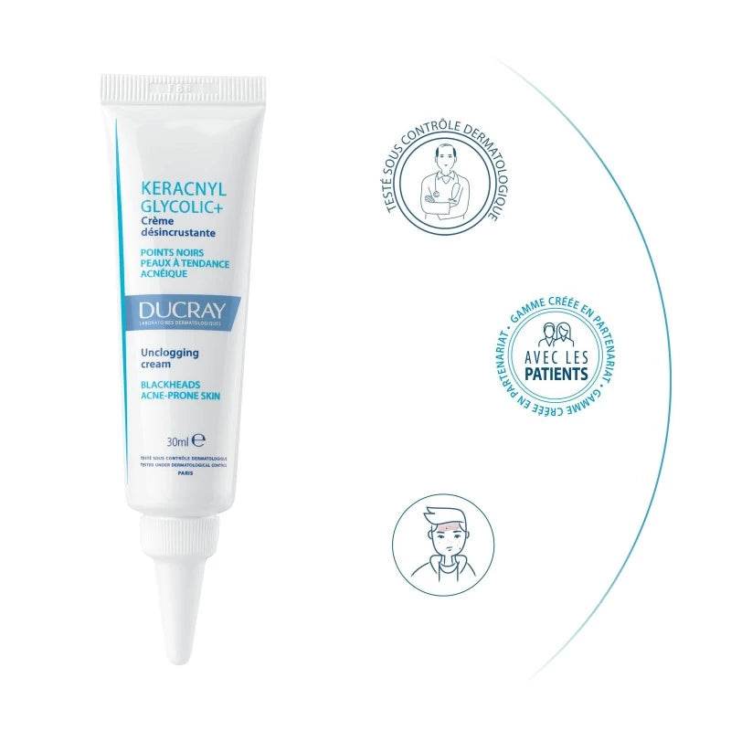 DUCRAY Keracnyl Glycolic+ Crème Désincrustante 30ml – Exfoliant Anti-Imperfections