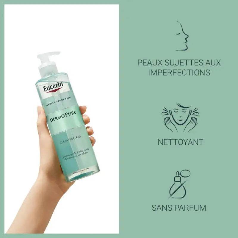 EUCERIN DERMOPURE Gel Nettoyant 200ml = 2 Gels Format Voyage OFFERTS – Pack Anti-Acné