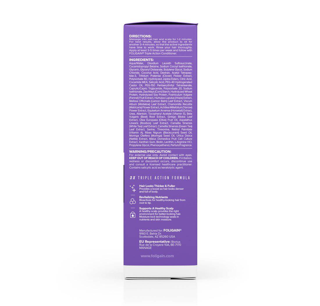 FOLIGAIN Triple Action Shampoing Trioxidil 2% Femme Shampoing Anti-Chute Cheveux Densité Volume Croissance Capillaire
