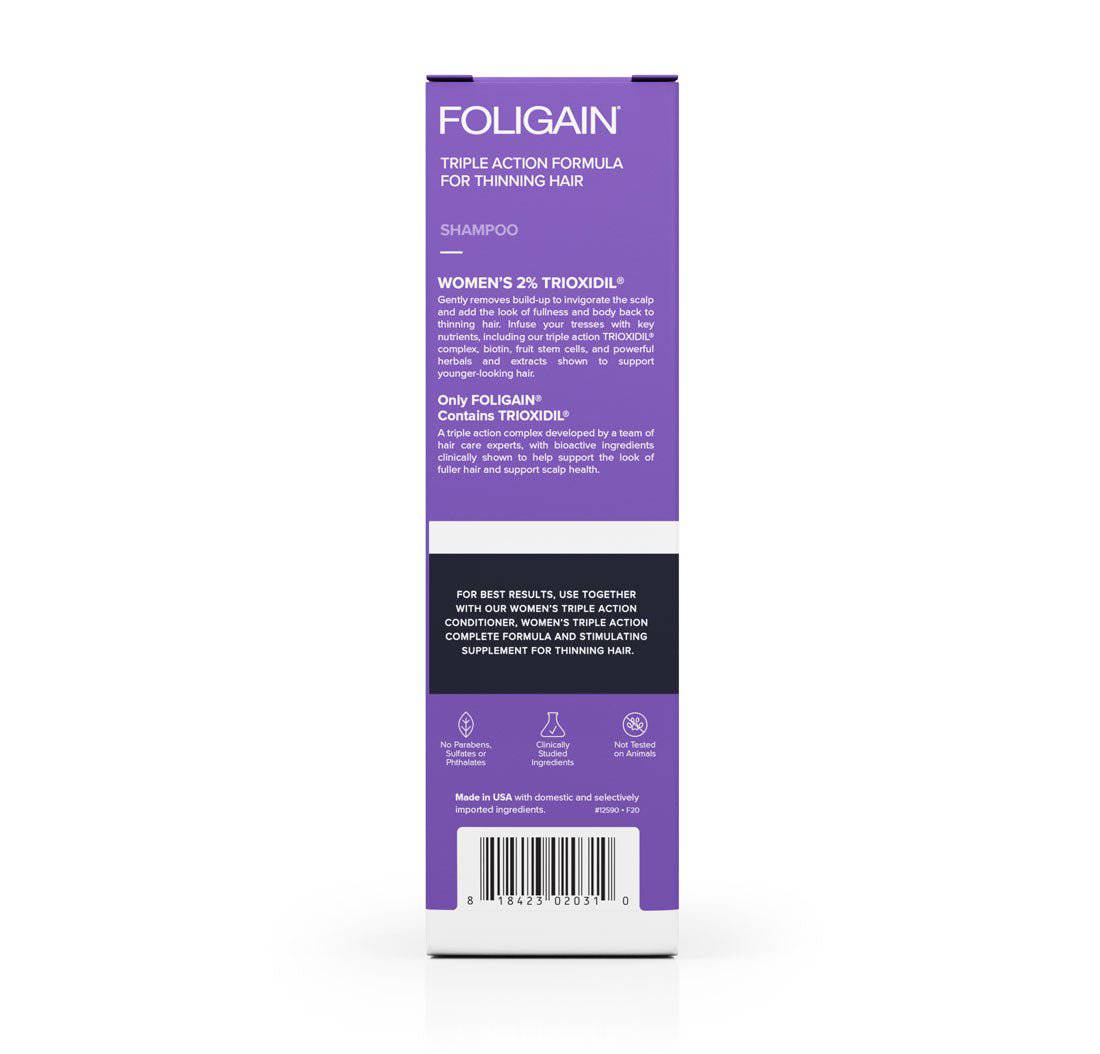 FOLIGAIN Triple Action Shampoing Trioxidil 2% Femme Shampoing Anti-Chute Cheveux Densité Volume Croissance Capillaire