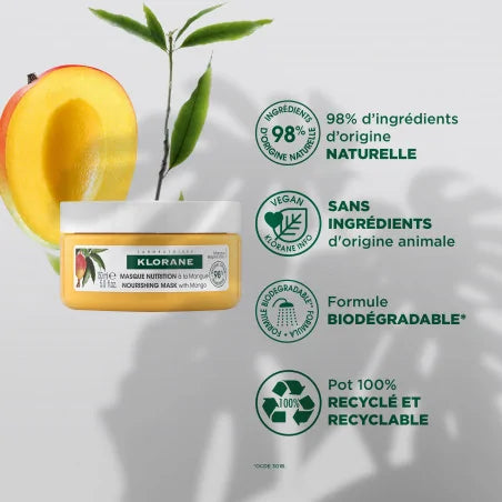 KLORANE Masque Nutrition à la Mangue 150ml – Cheveux Secs et Abîmés