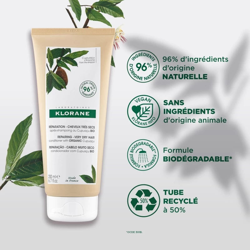 KLORANE Après-Shampooing Au Cupuaçu 200ml – Cheveux Très Secs et Abîmés