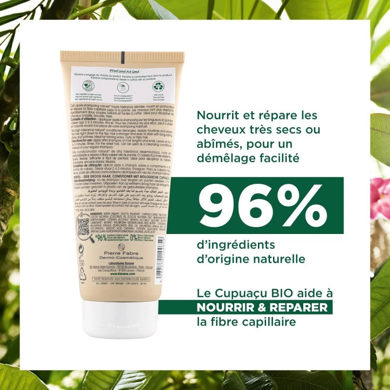 KLORANE Après-Shampooing Au Cupuaçu 200ml – Cheveux Très Secs et Abîmés