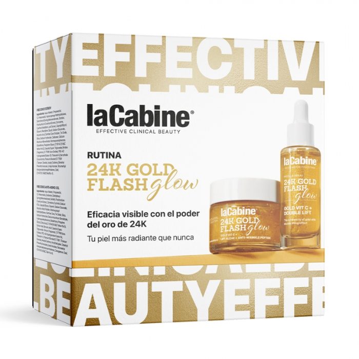 LACABINE Pack Routine 24K Gold Flash Sérum 30ml + Crème 15ml Coffret Éclat Or Pur Anti-Âge Hydratation Tous Types de Peaux