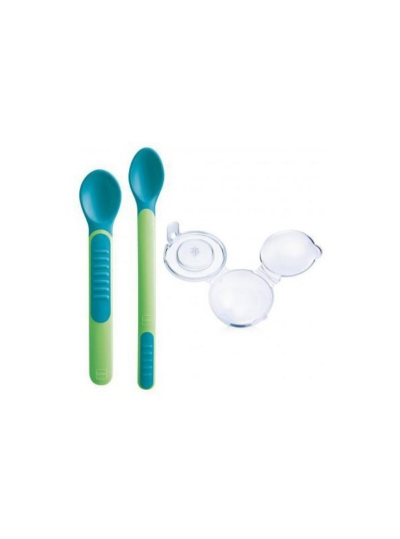 MAM 2 CUILLÈRES THERMO SENSIBLES + ÉTUI COULEUR VERTE 6+ MOIS