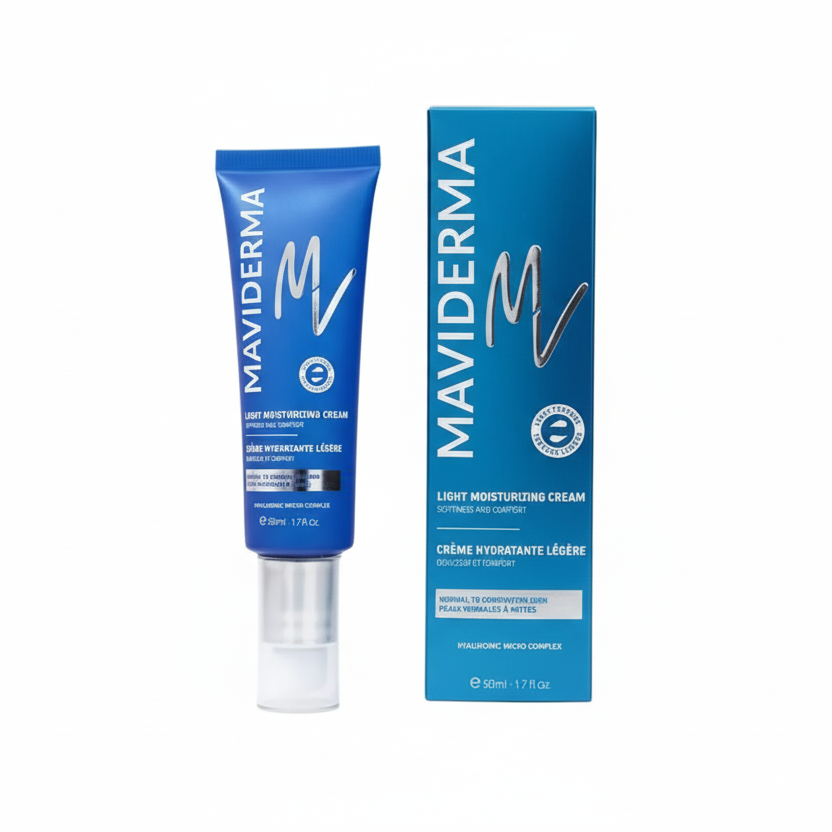 MAVIDERMA Crème Hydratante Légère 50ml Crème Visage Hydratante Texture Légère Peaux Normales Mixtes Hydratation Confort Éclat