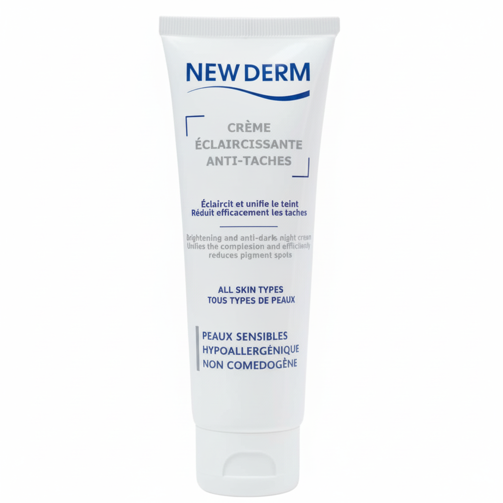 NEW DERM Crème Eclaircissante Anti-Tache 50ml Soin Visage Unifiant Dépigmentant Hydratant Teint Lumineux