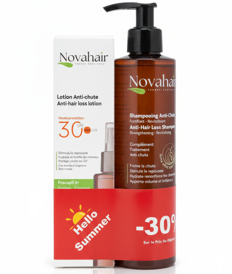 NOVAHAIR Pack Lotion Anti-Chute SPF30 125ml + Shampooing Anti-Chute 250ml Chute Cheveux