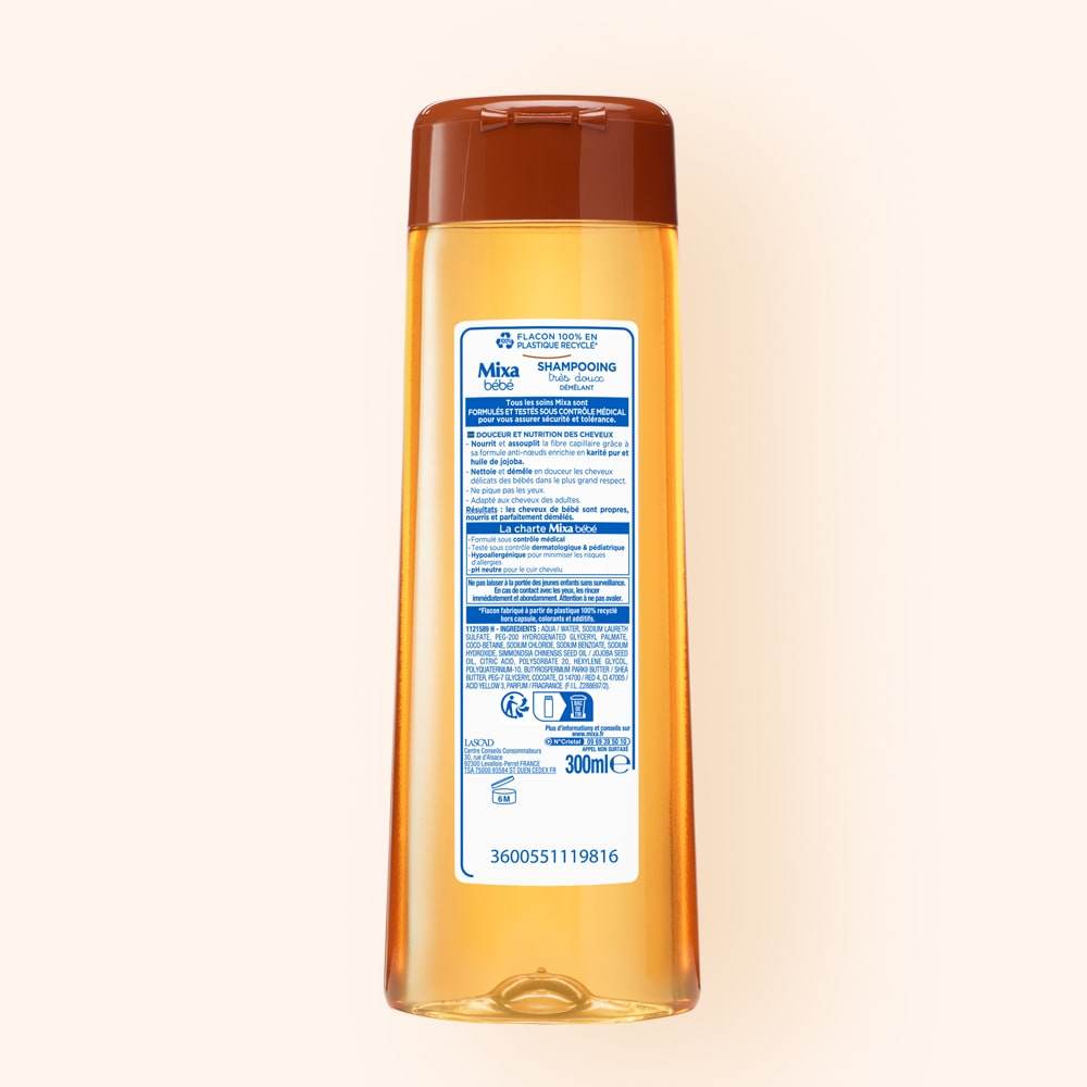 MIXA Shampooing Démêlant Très Doux Karité 300ml Soin Capillaire Hypoallergénique Cheveux Emmêlés Bébé Enfant Beurre Karité Formule Douce