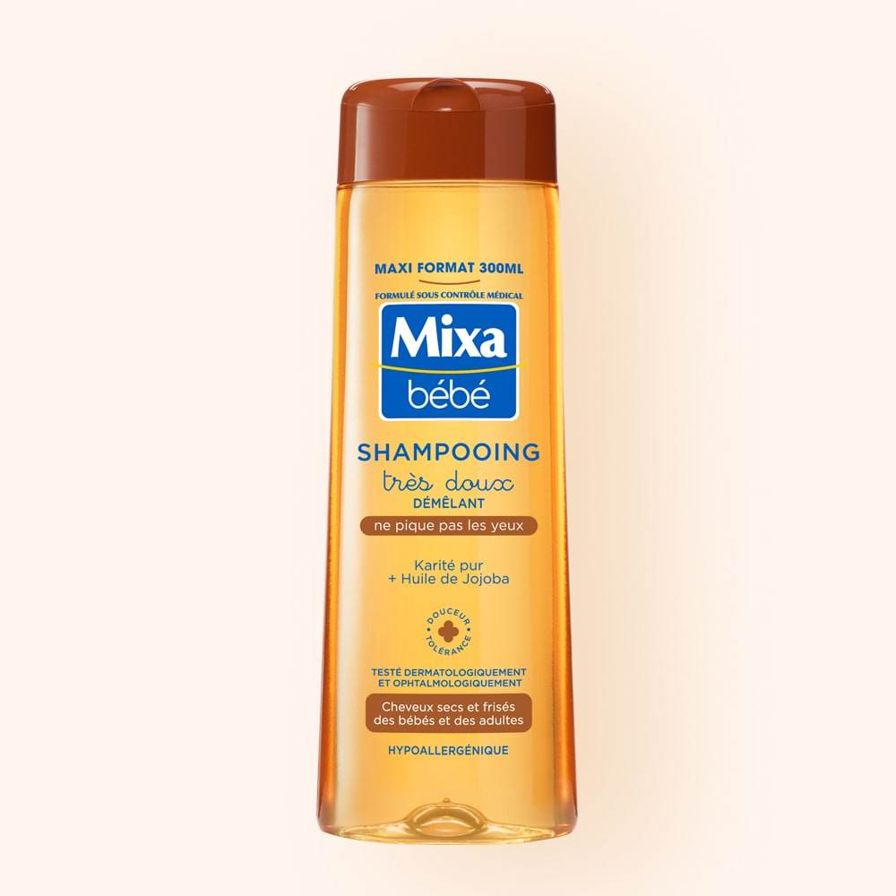 MIXA Shampooing Démêlant Très Doux Karité 300ml Soin Capillaire Hypoallergénique Cheveux Emmêlés Bébé Enfant Beurre Karité Formule Douce