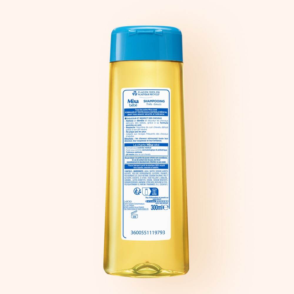 MIXA Shampooing Très Doux 300ml Soin Capillaire Hypoallergénique Cheveux Délicats Bébé Enfant Formule Douce Sans Sulfate
