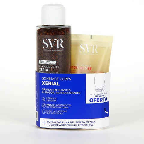 SVR XERIAL Gommage Corps 100g + TOPIALYSE Huile Lavante 55ml Offerte Coffret Exfoliant Hydratant