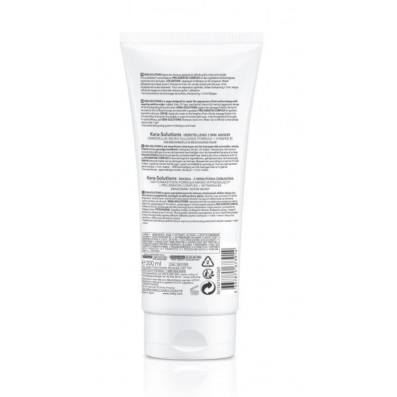 VICHY Dercos Kera-Solutions Masque 2 Minutes Réparateur Cheveux Abîmés 200ml