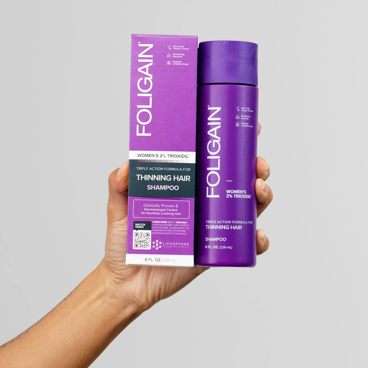 FOLIGAIN Triple Action Shampoing Trioxidil 2% Femme Shampoing Anti-Chute Cheveux Densité Volume Croissance Capillaire